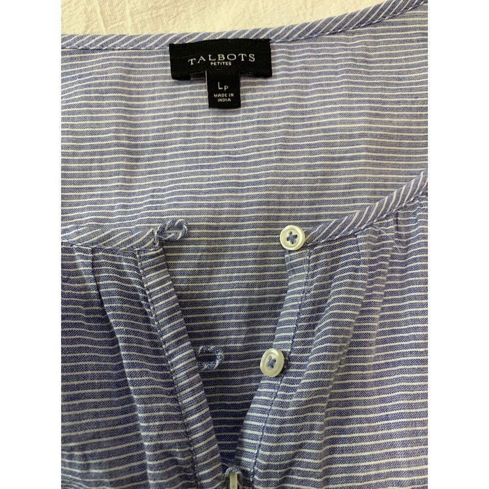 Talbot's Tunic Top L Sleeveless Pullover Embroidered Beaded Blue striped Coastal - Picture 6 of 7